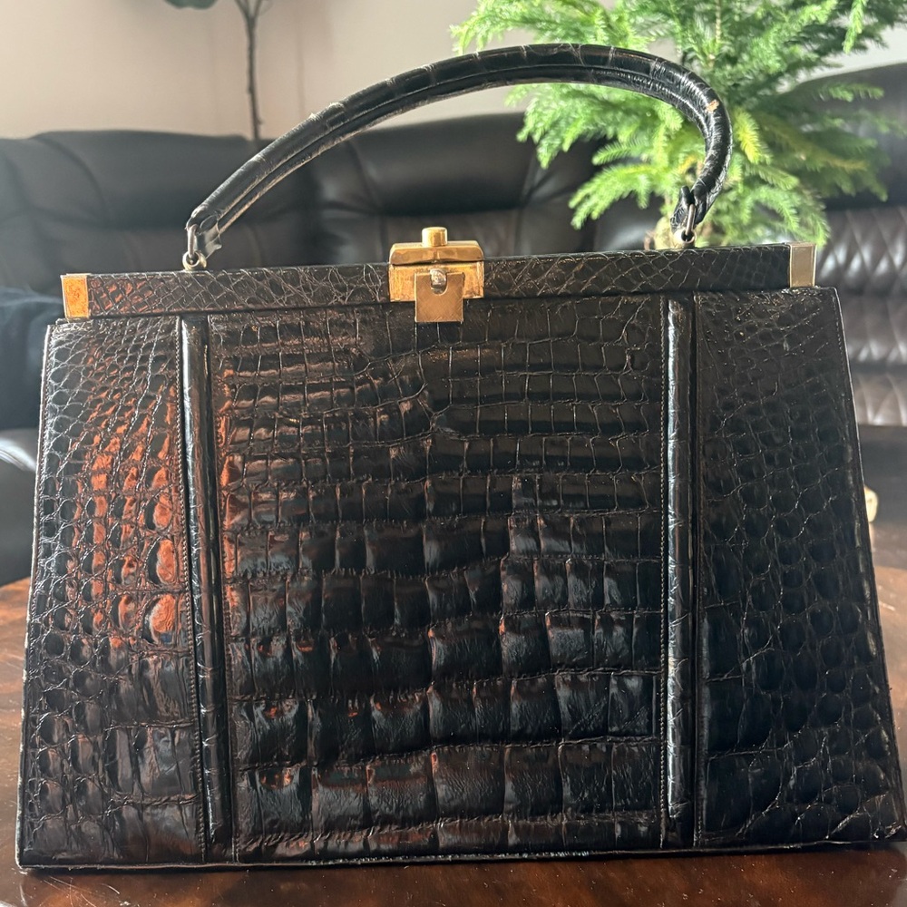 Black Crocodile Vintage Handbag 1950/60